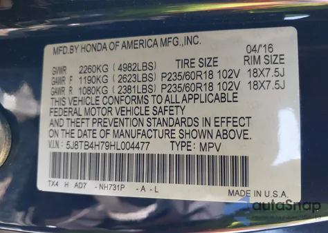 2017 Acura Rdx Advance Package z USA, uszkodzony, nr VIN 5J8TB4H79HL004477